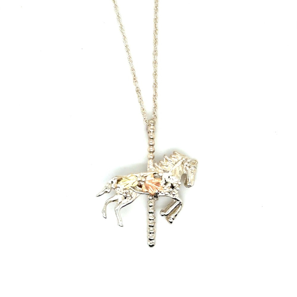 Dakota Carousel Horse Pendant Necklace 18" Chain Silver /Gold Mixed Metal
